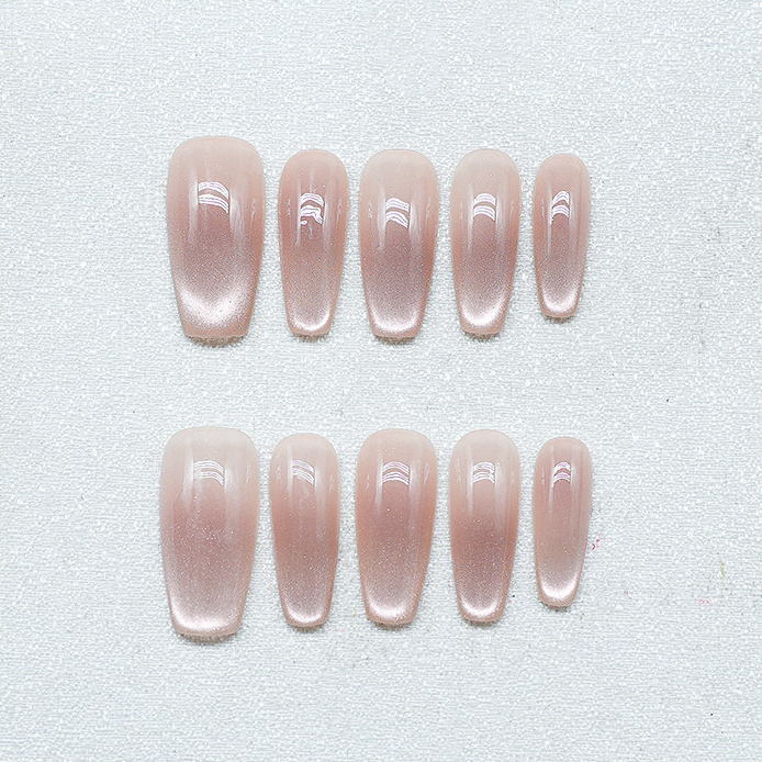Pink Velvet - Handcrafted Sheer Nude Cat-Eye Press-On Nails