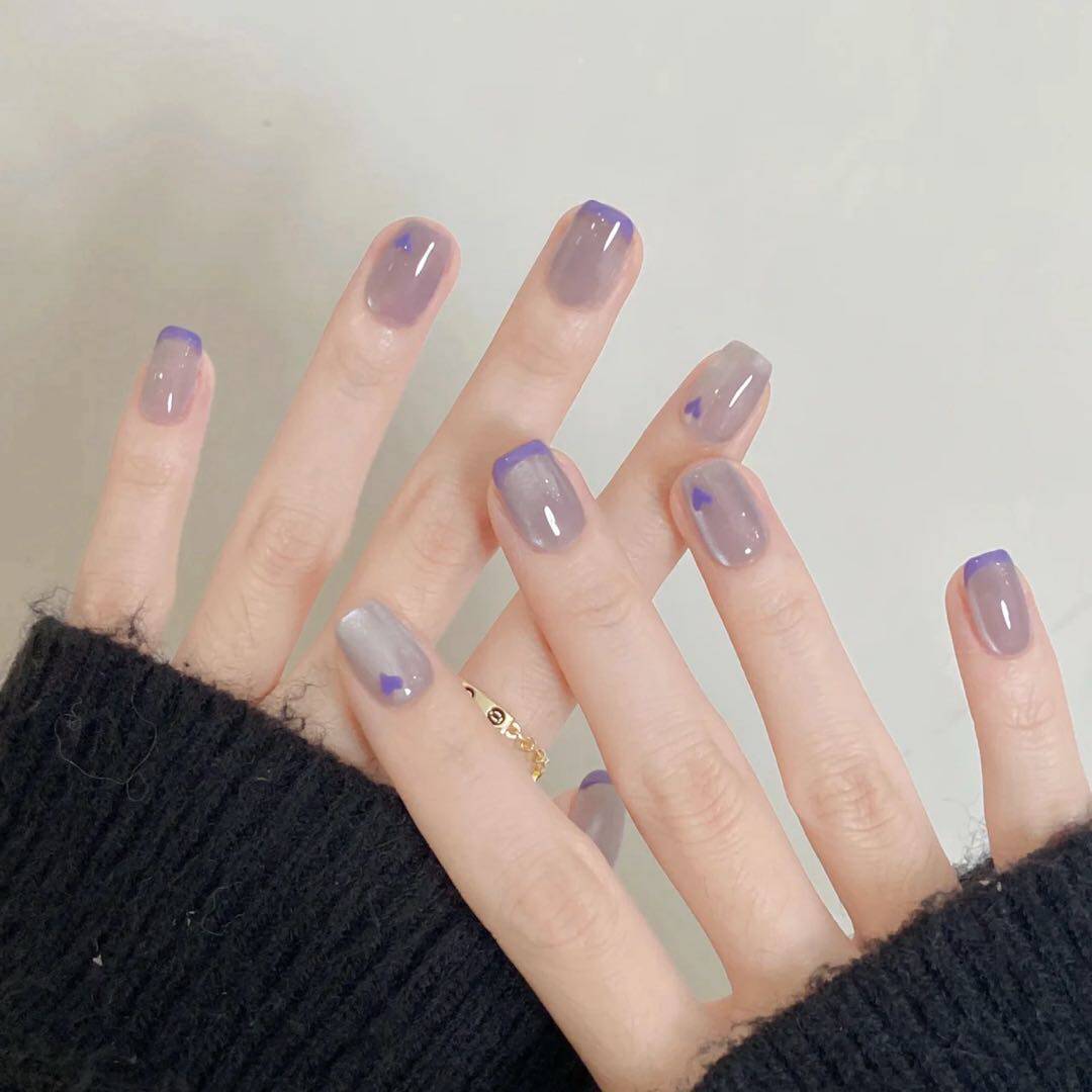 Lavender Dream French - Handcrafted Lilac Cat-Eye & Purple Heart Press-On Nails