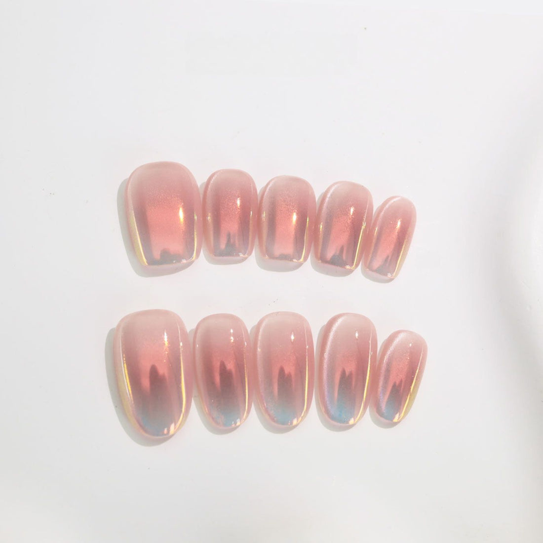 Rose Aurora Chrome - Handcrafted Translucent Peach & Golden Aurora Mirror Press-On Nails