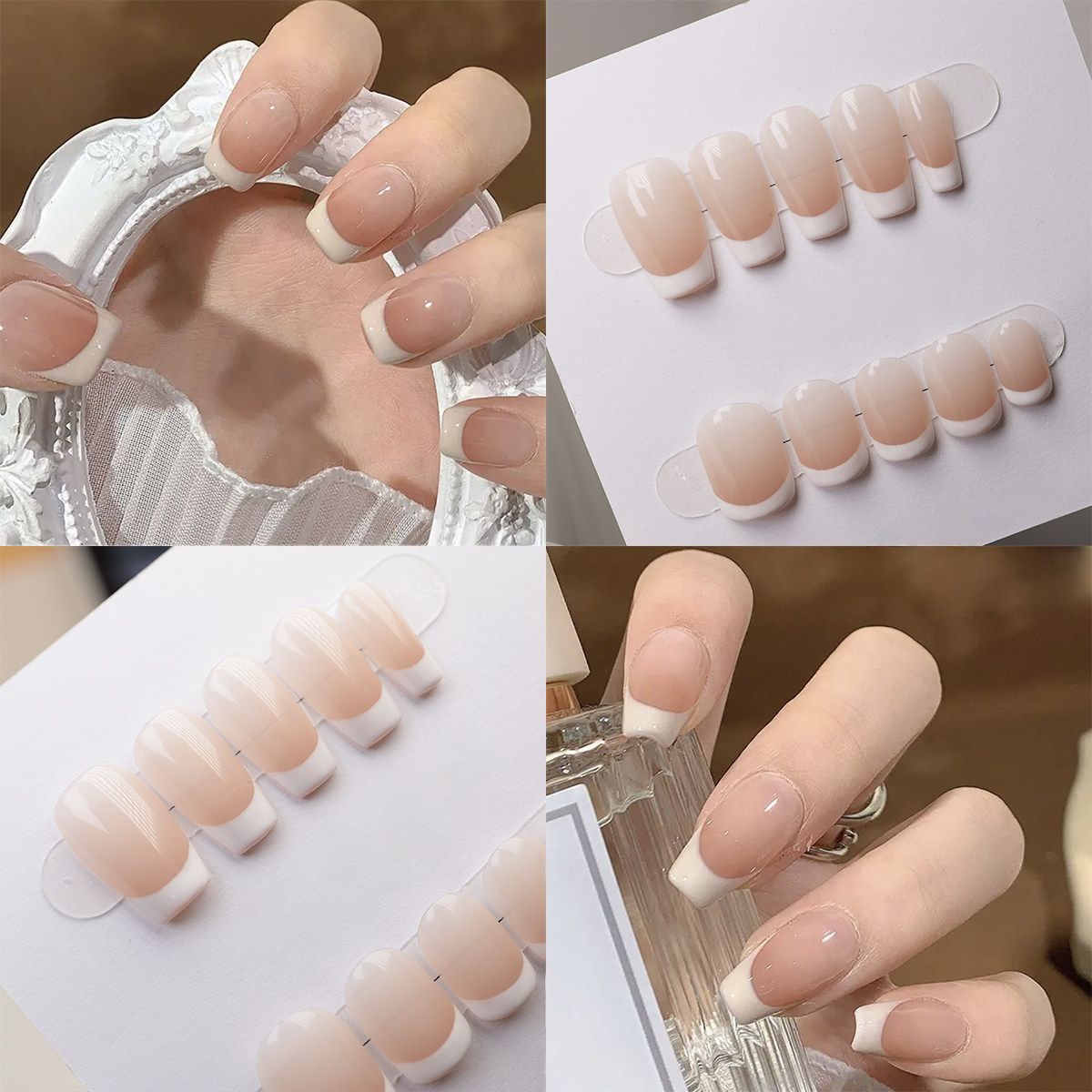 Classic Milky French - Handcrafted Translucent Nude & White French Tip Press-On Nails