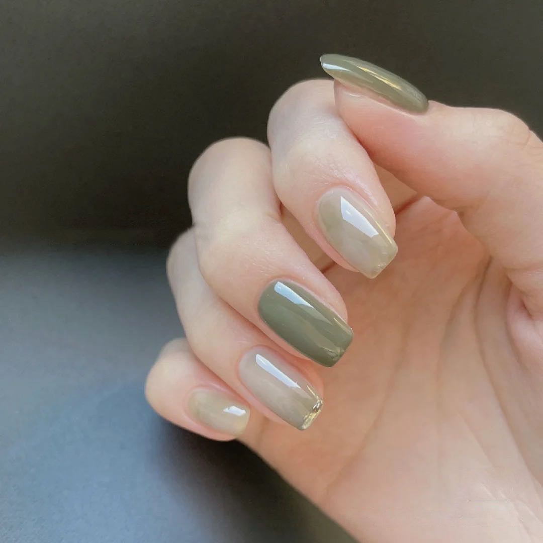 Matcha Jade Glam - Handcrafted Sage Green & Jade Marble Press-On Nails