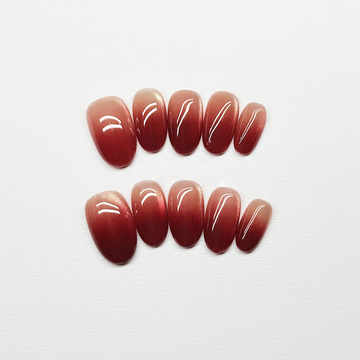 Crimson Ombré Cat-Eye - Handcrafted Wine Red Gradient Press-On Nails