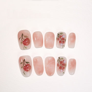 Lychee Orchard - Handcrafted Botanical Watercolor & 3D Lychee Press-On Nails