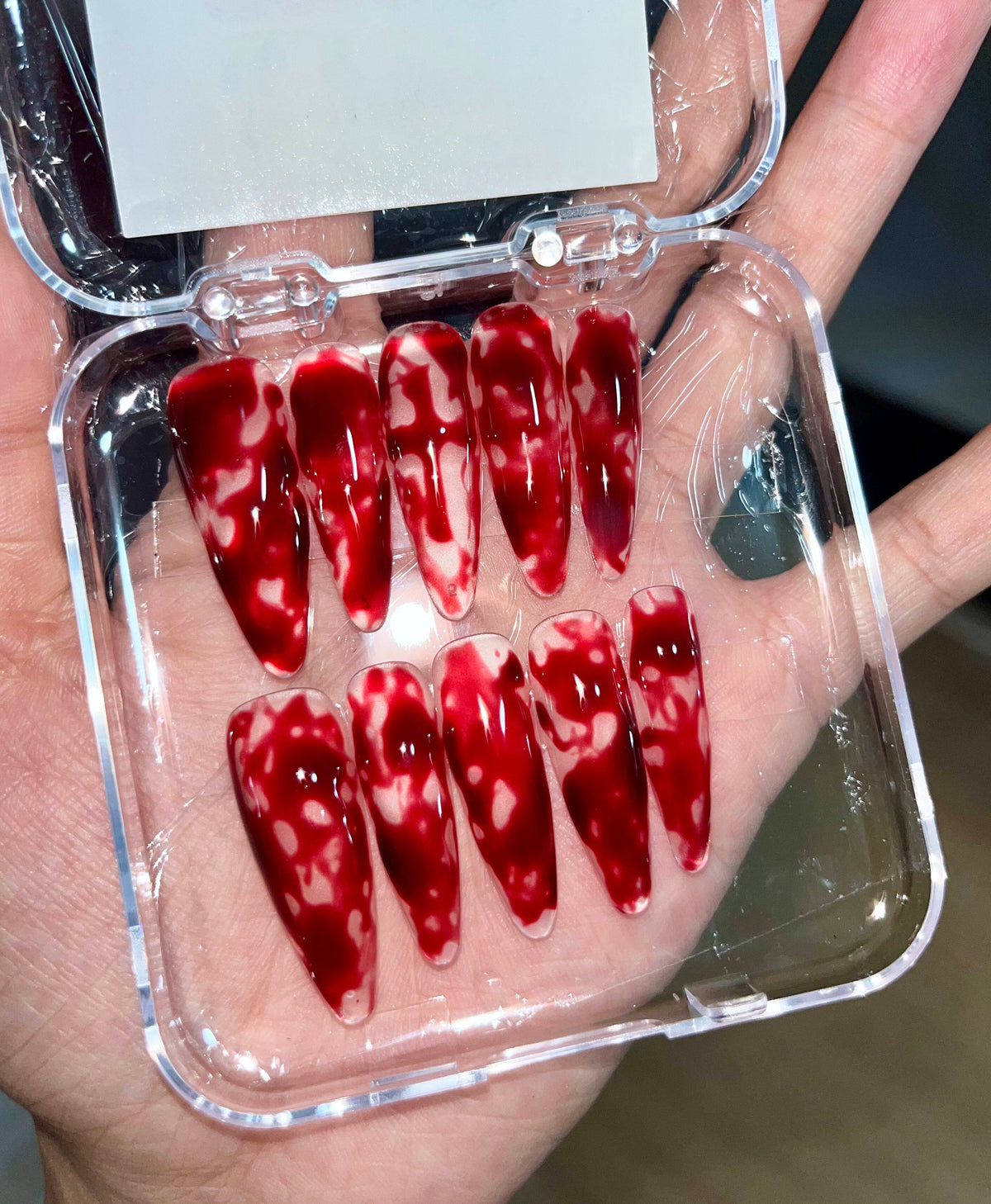Bloody Splatter - Handcrafted Halloween Vampire Blood Drip & Marble Press-On Nails