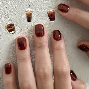 Iced Espresso - Handcrafted Amber Jelly & Coffee Brown Press-On Nails