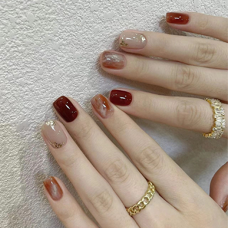 Amber Marble - Handcrafted Tortoiseshell & Gold Leaf Press-On Nails