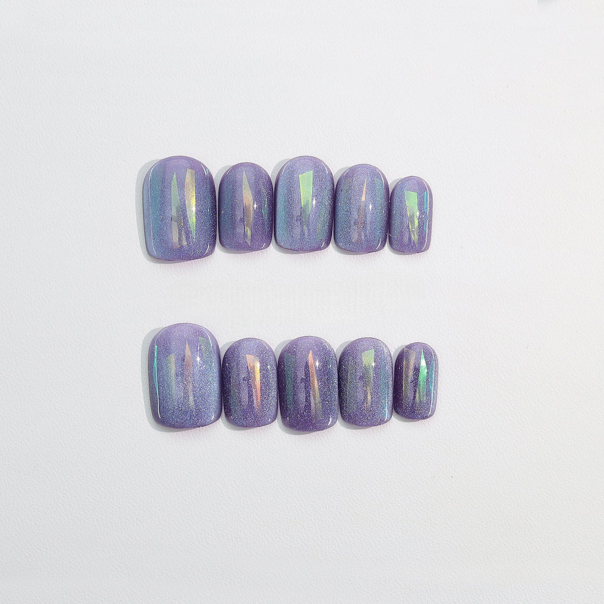 Lavender Aurora Glass - Handcrafted Light Purple Magnetic Cat-Eye & Iridescent Foil Press-On Nails