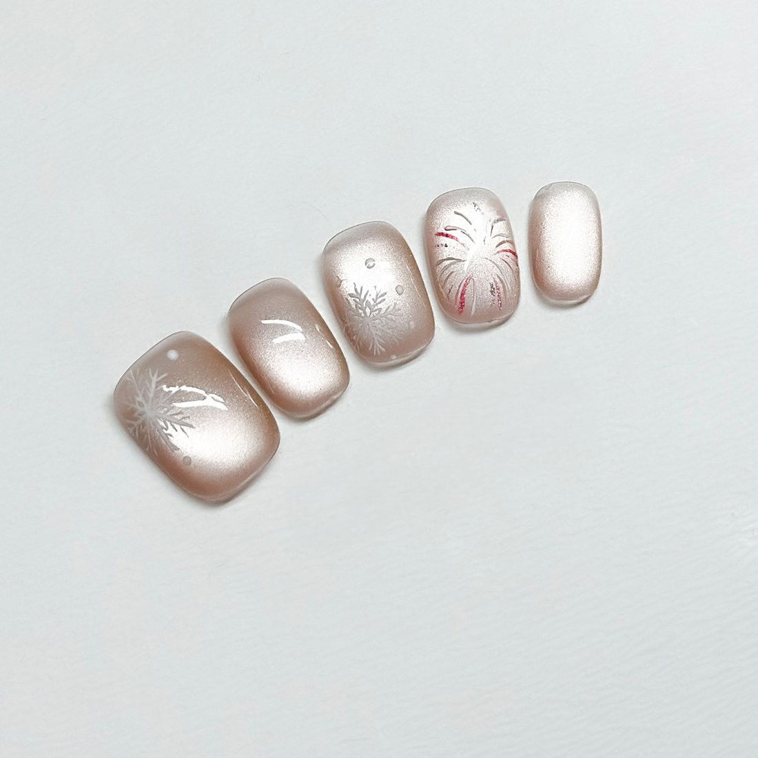 Frosty Sparkle - Handcrafted Winter Snowflake & Firework Cat-Eye Press-On Nails