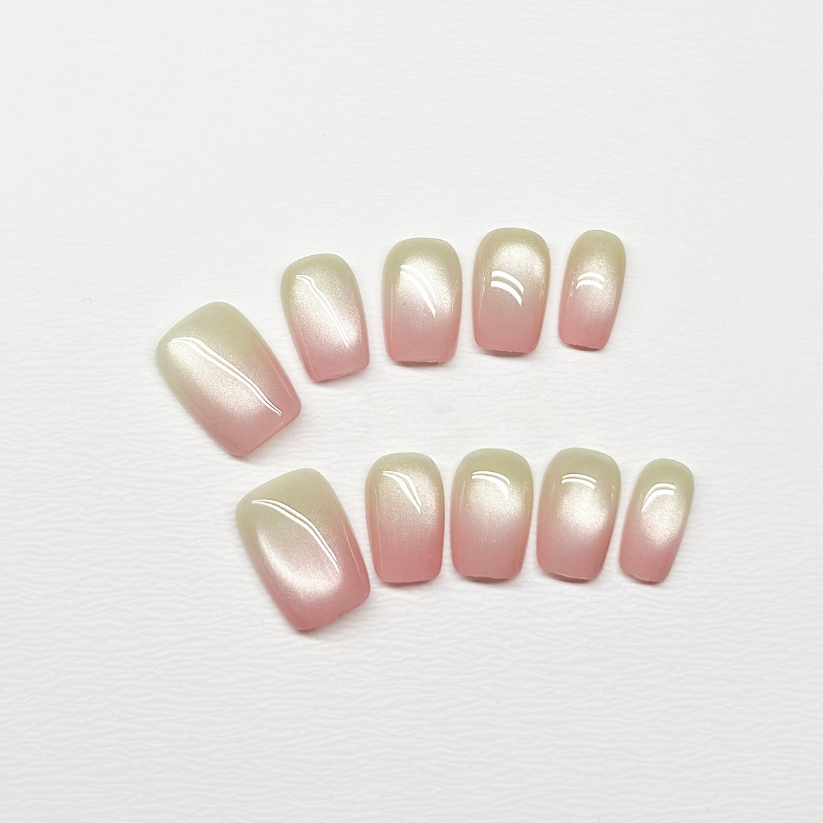 Blush Aurora - Handcrafted Pink Gradient Cat-Eye Press-On Nails