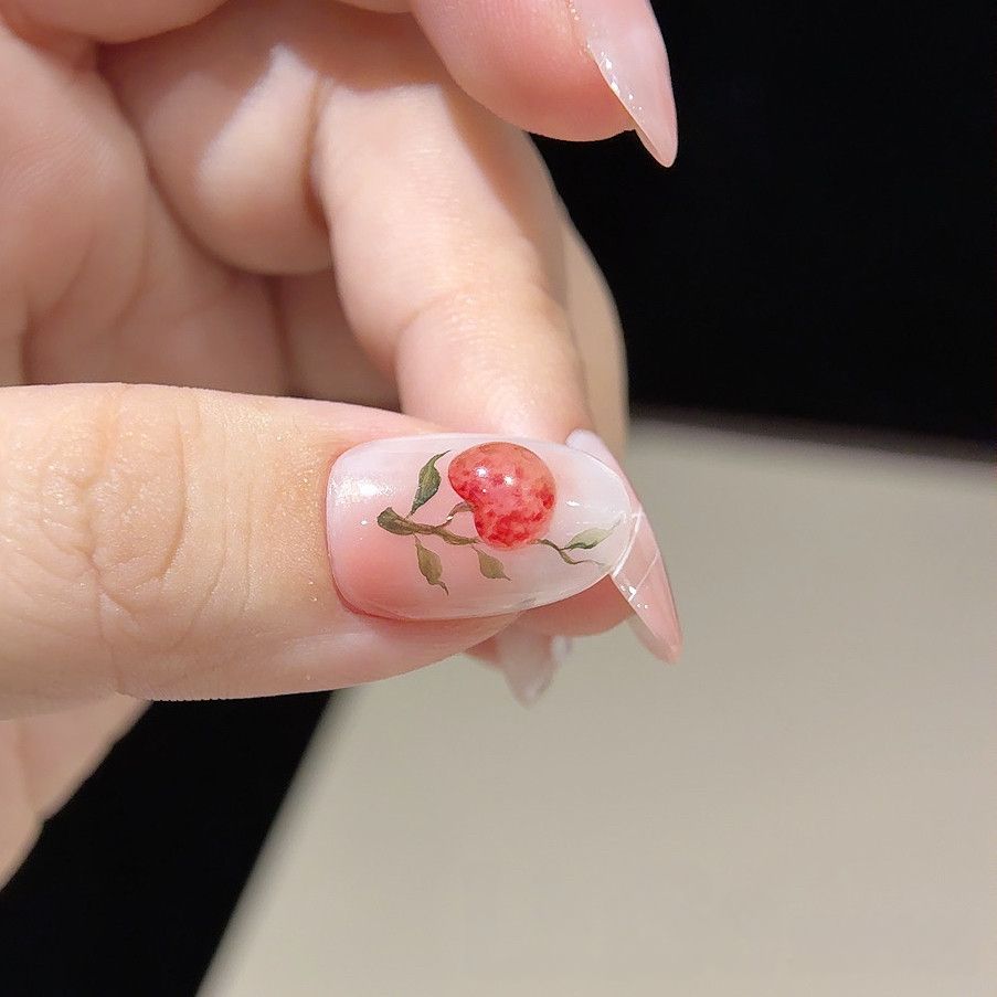 Lychee Orchard - Handcrafted Botanical Watercolor & 3D Lychee Press-On Nails