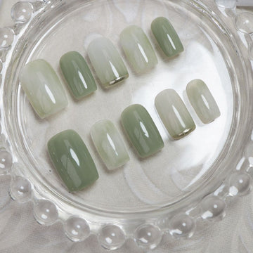 Matcha Jade Glam - Handcrafted Sage Green & Jade Marble Press-On Nails