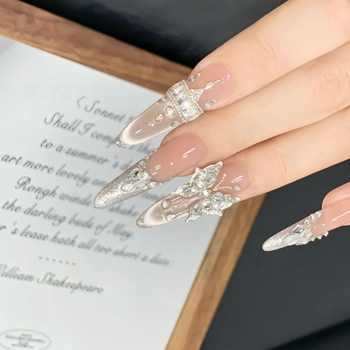 Crystal Butterfly Crown - Handcrafted 3D Crystal Butterfly & Jeweled Crown Press-On Nails