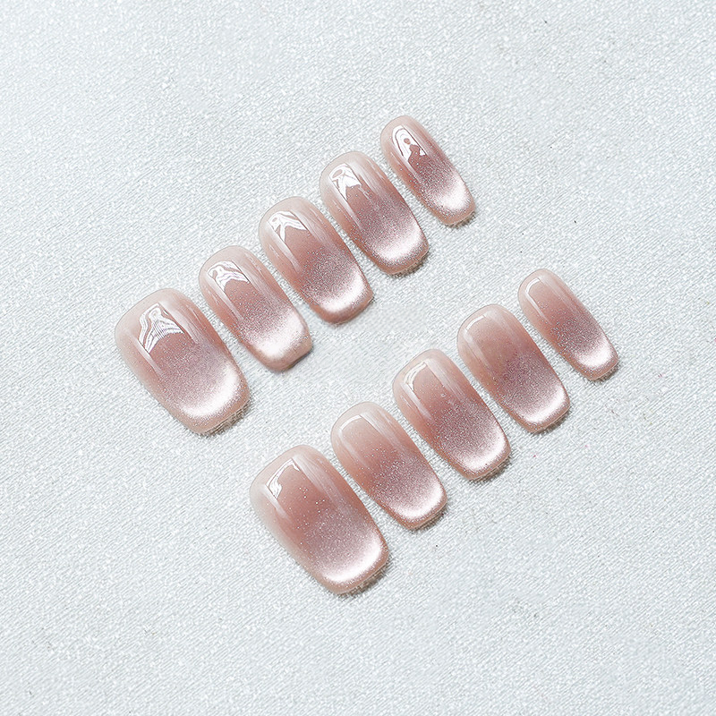 Pink Velvet - Handcrafted Sheer Nude Cat-Eye Press-On Nails