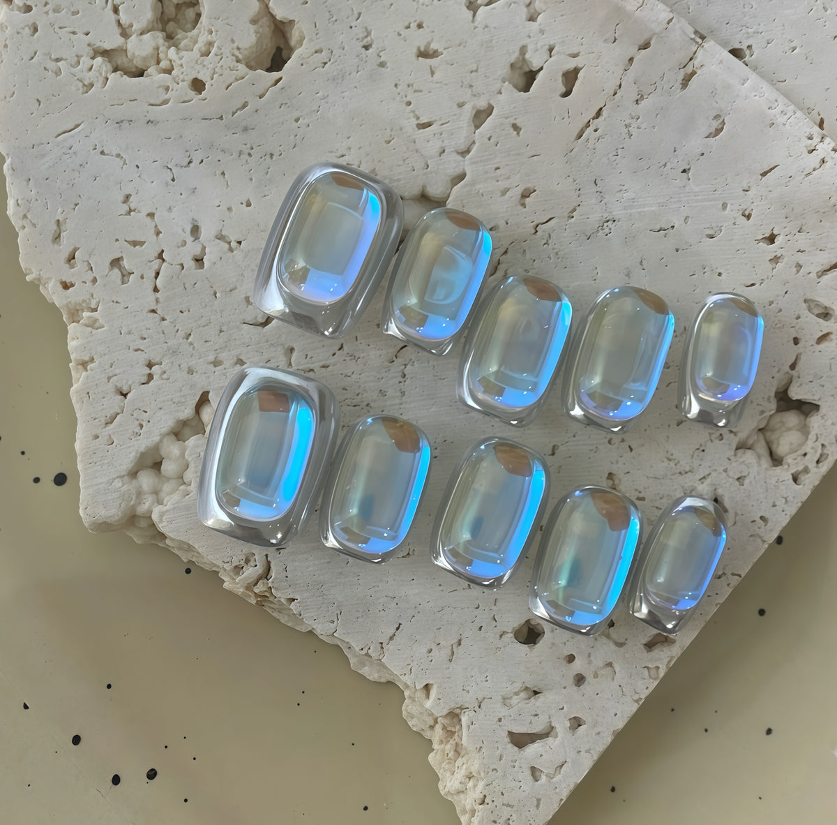 Aetherial Glow - Handcrafted Blue Aura Chrome & 3D Glass Press-On Nails