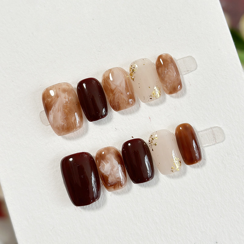 Amber Marble - Handcrafted Tortoiseshell & Gold Leaf Press-On Nails
