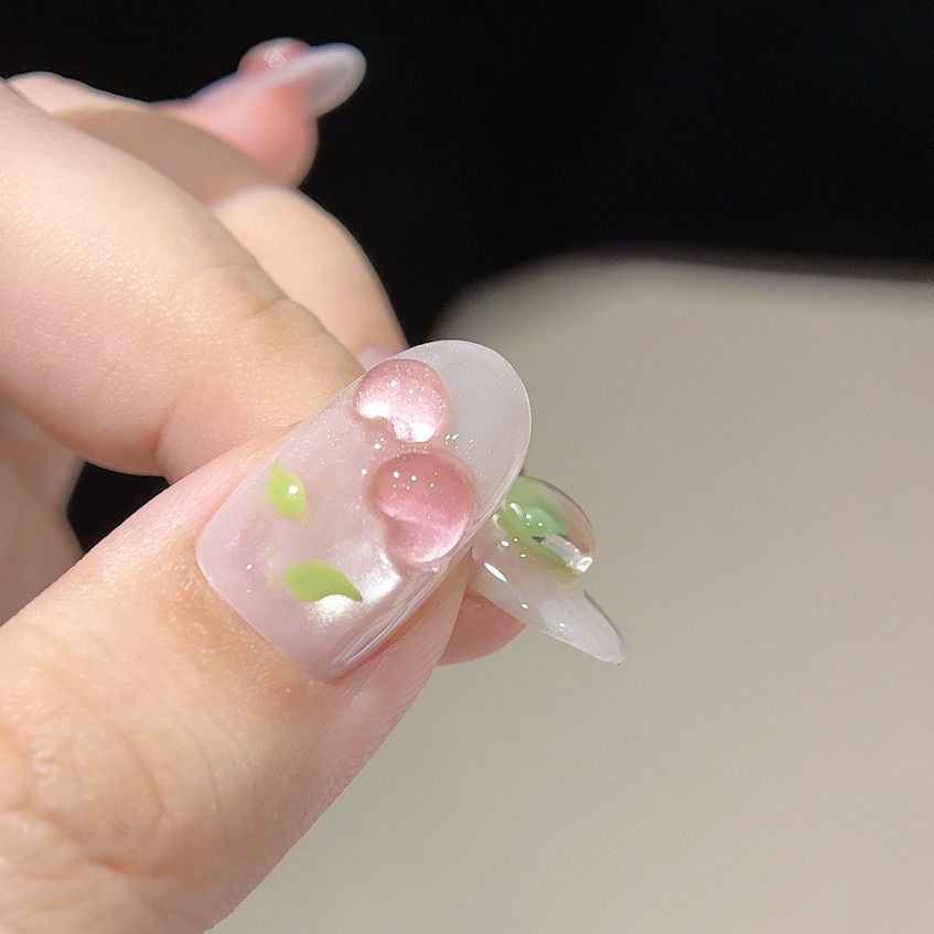 Orchard Fruit - Handcrafted Ice Pink Cat-Eye & 3D Jelly Fruit Press-On Nails