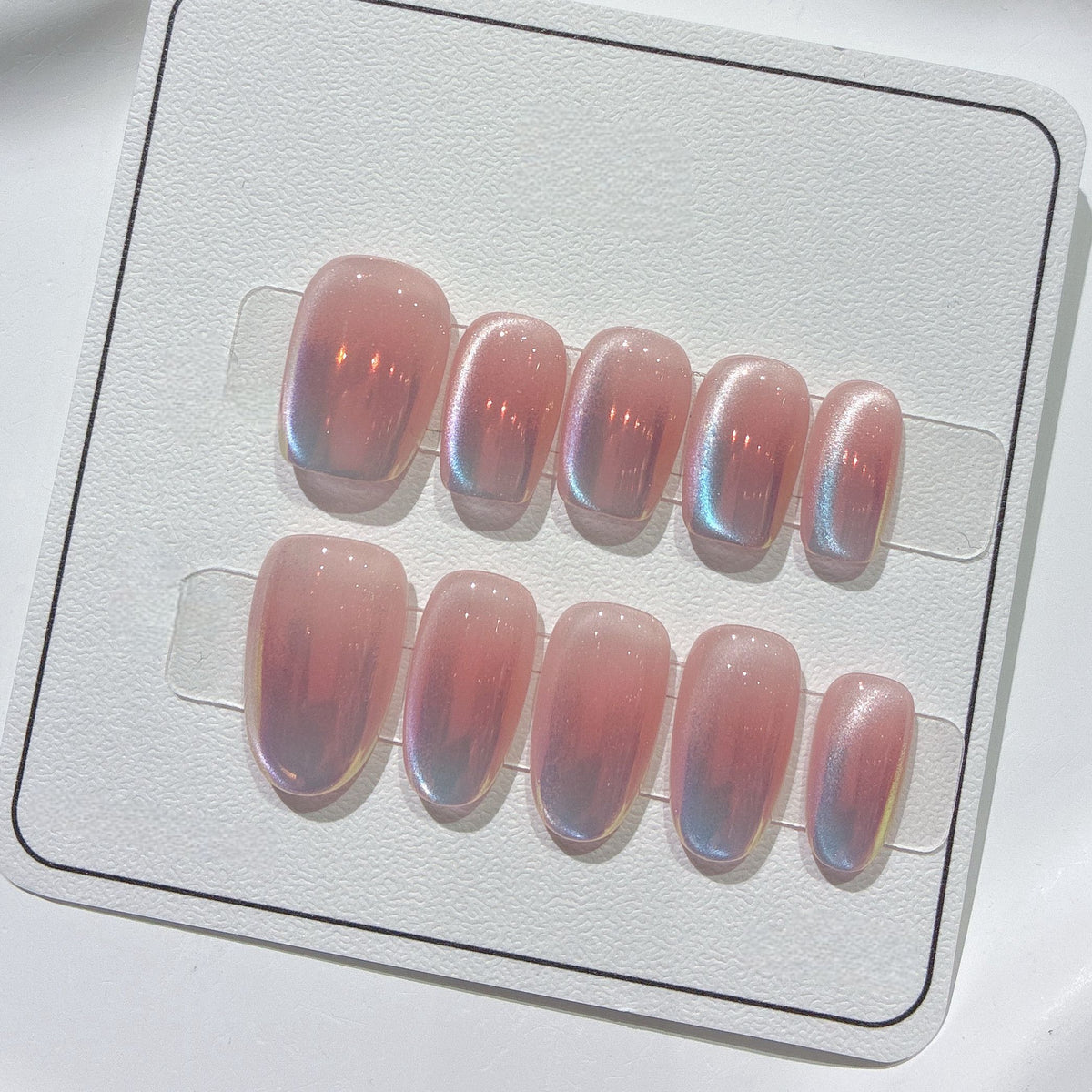 Rose Aurora Chrome - Handcrafted Translucent Peach & Golden Aurora Mirror Press-On Nails