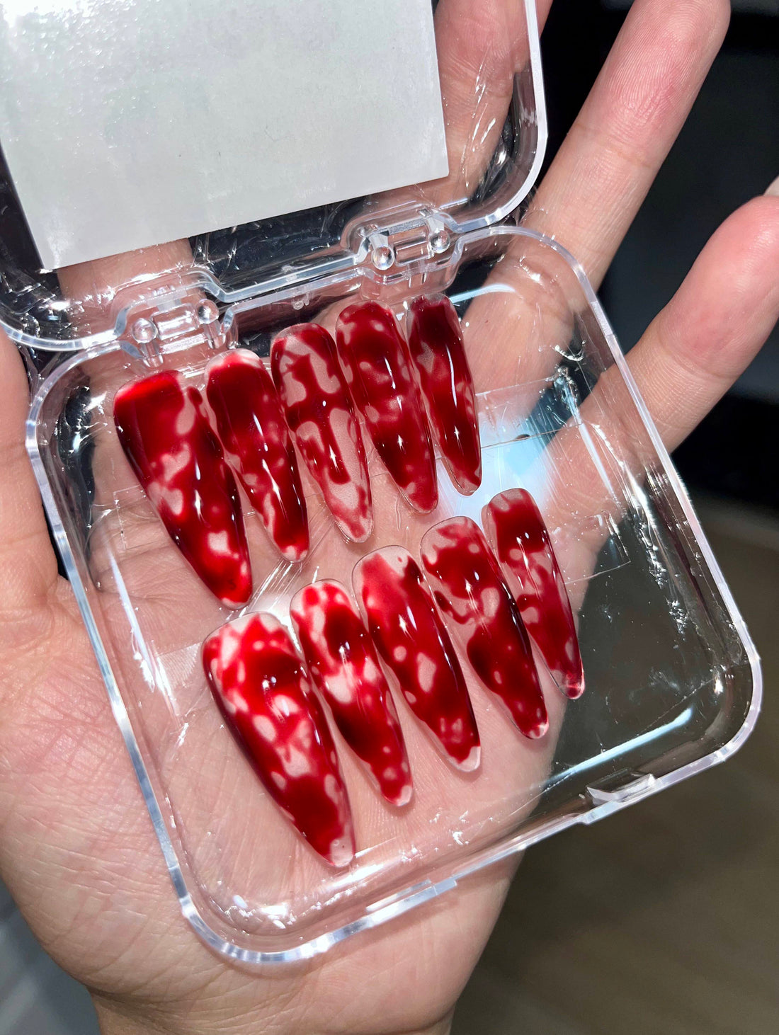 Bloody Splatter - Handcrafted Halloween Vampire Blood Drip & Marble Press-On Nails