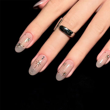 Gilded Celestial - Handcrafted Gold Starburst & Rhinestone Press-On Nails