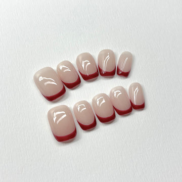 Cherry Mocha French - Handcrafted Wine Red Tip Press-On Nails