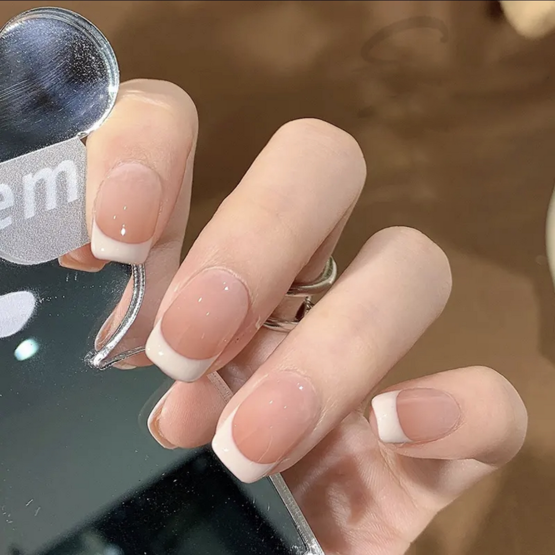 Classic Milky French - Handcrafted Translucent Nude & White French Tip Press-On Nails