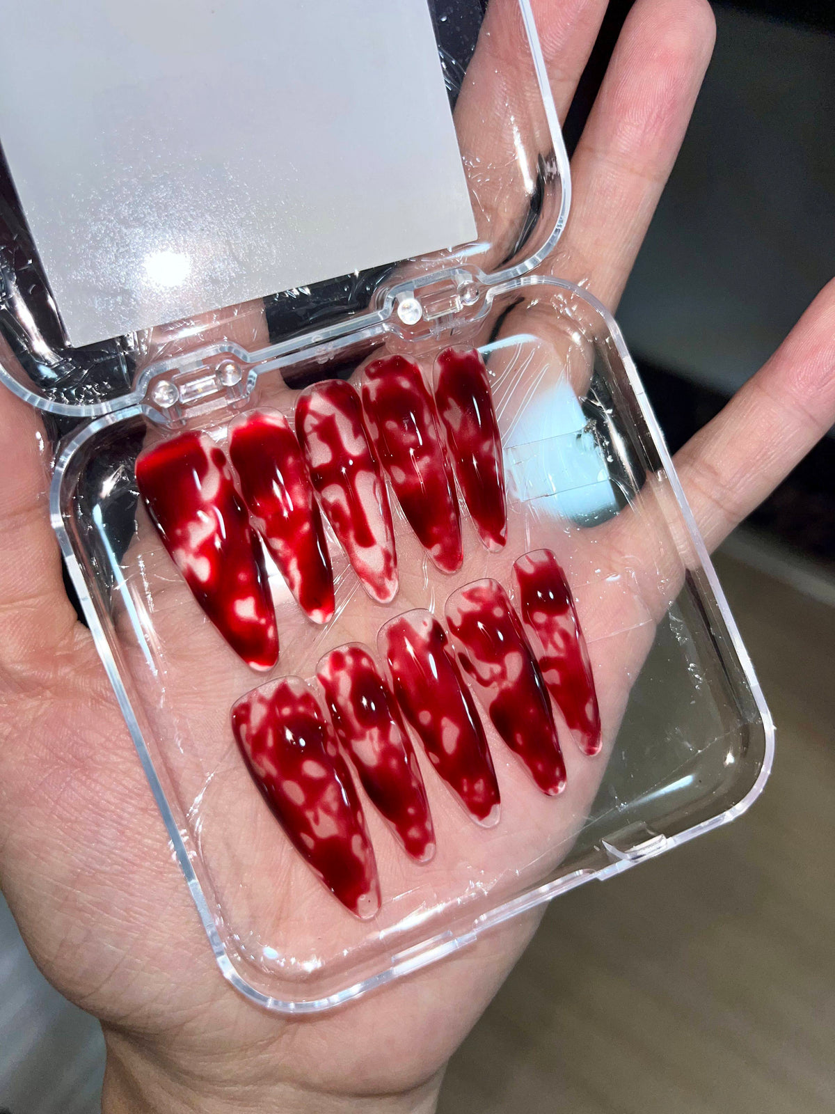 Bloody Splatter - Handcrafted Halloween Vampire Blood Drip & Marble Press-On Nails