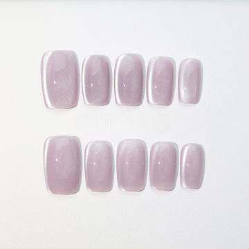 Blush Rose Velvet Cat-Eye - Handcrafted Soft Pink & Silver Magnetic Press-On Nails