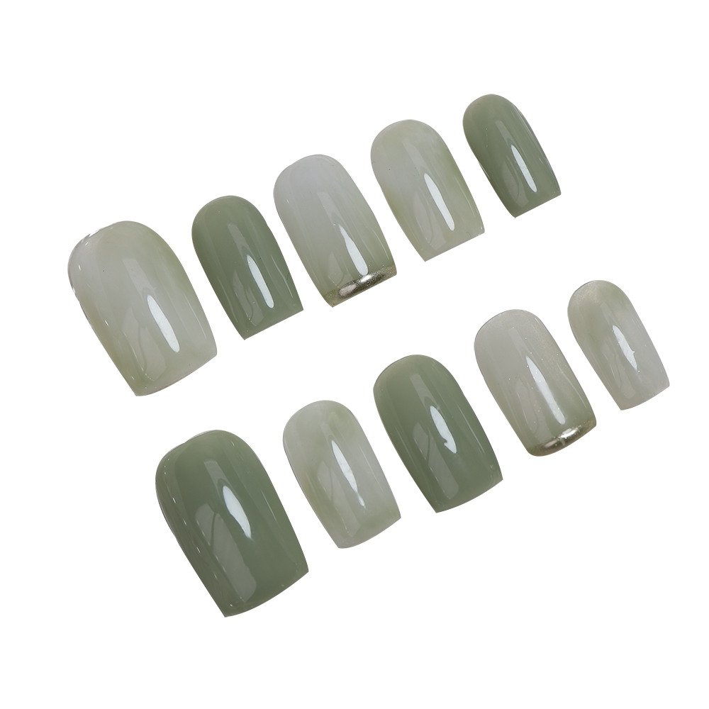 Matcha Jade Glam - Handcrafted Sage Green & Jade Marble Press-On Nails