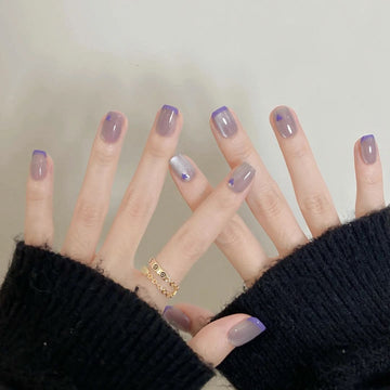 Lavender Dream French - Handcrafted Lilac Cat-Eye & Purple Heart Press-On Nails