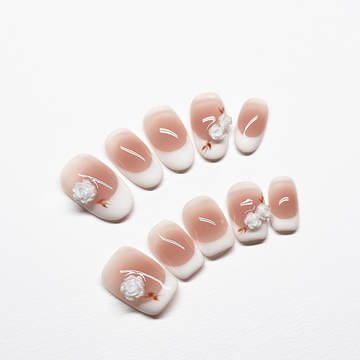 Bridal Rose French - Handcrafted 3D Pearl Rose & Classic White French Press-On Nails