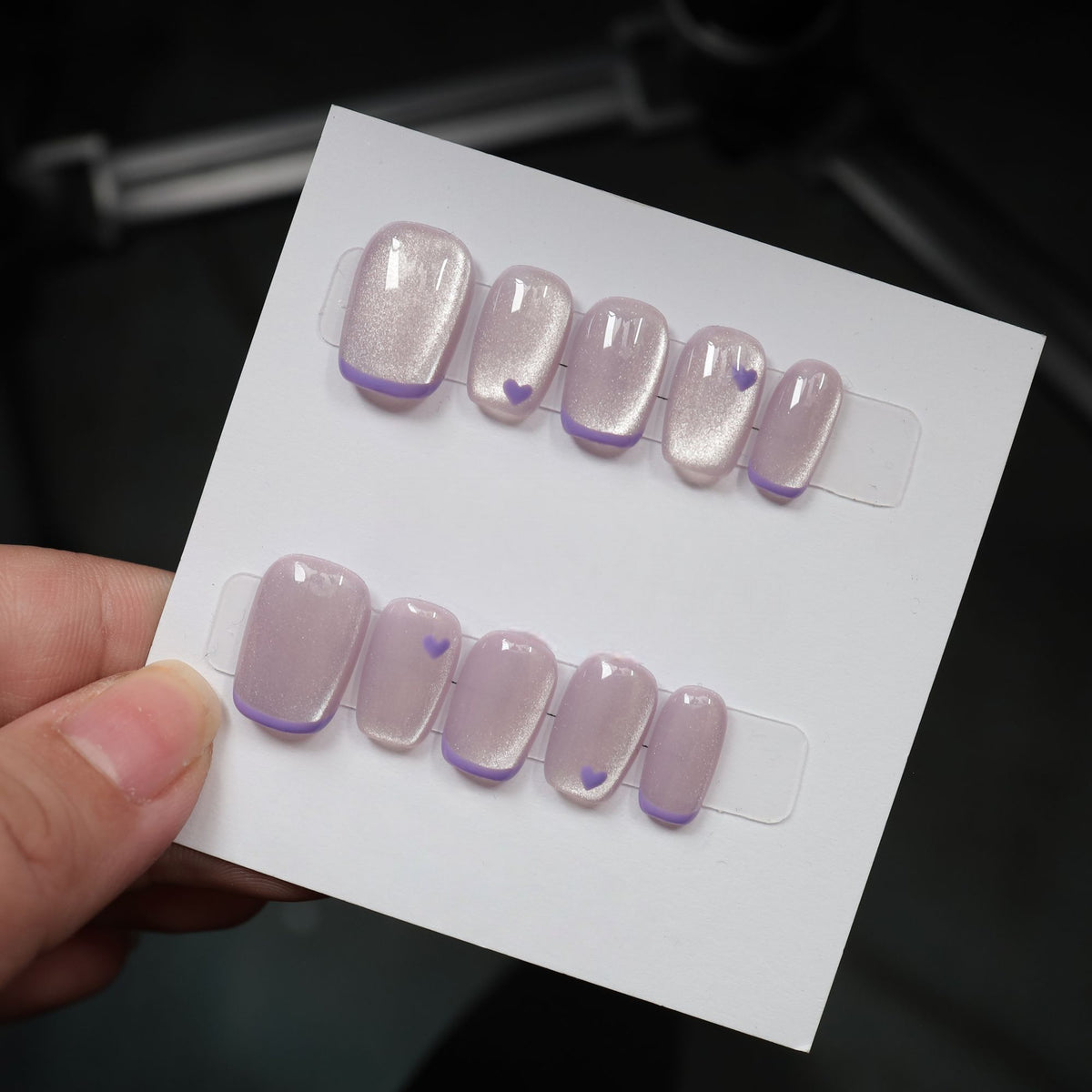 Lavender Dream French - Handcrafted Lilac Cat-Eye & Purple Heart Press-On Nails