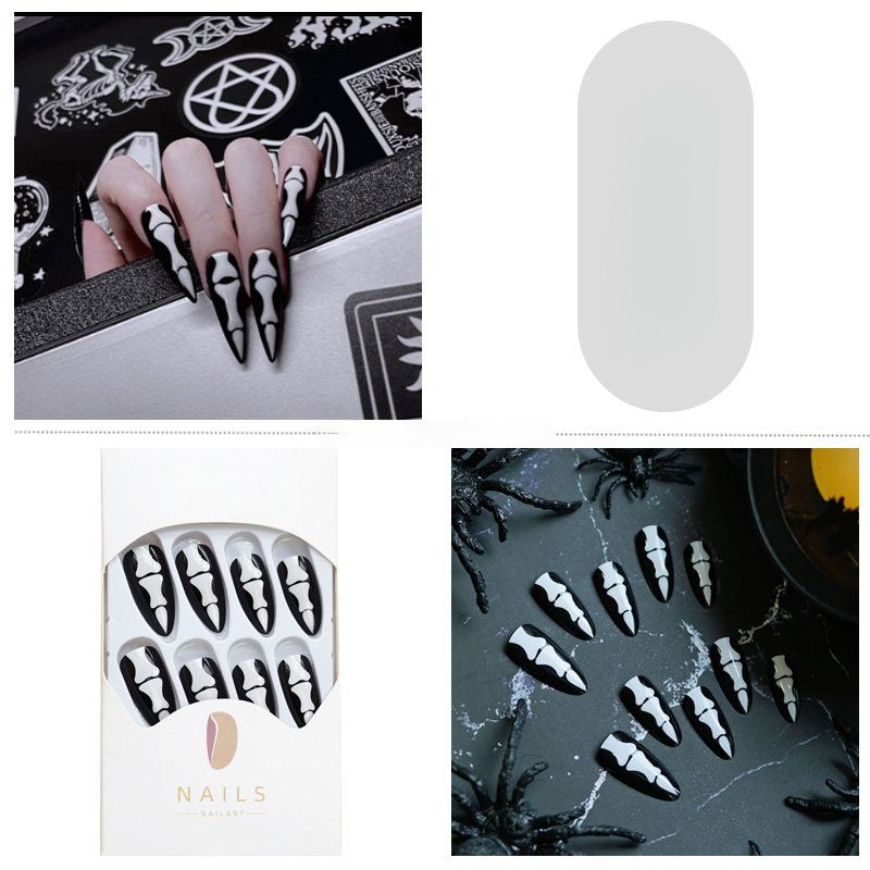 Skeleton Bones - Handcrafted Black & White Skeleton Finger Press-On Nails