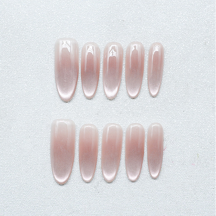 Pink Velvet - Handcrafted Sheer Nude Cat-Eye Press-On Nails