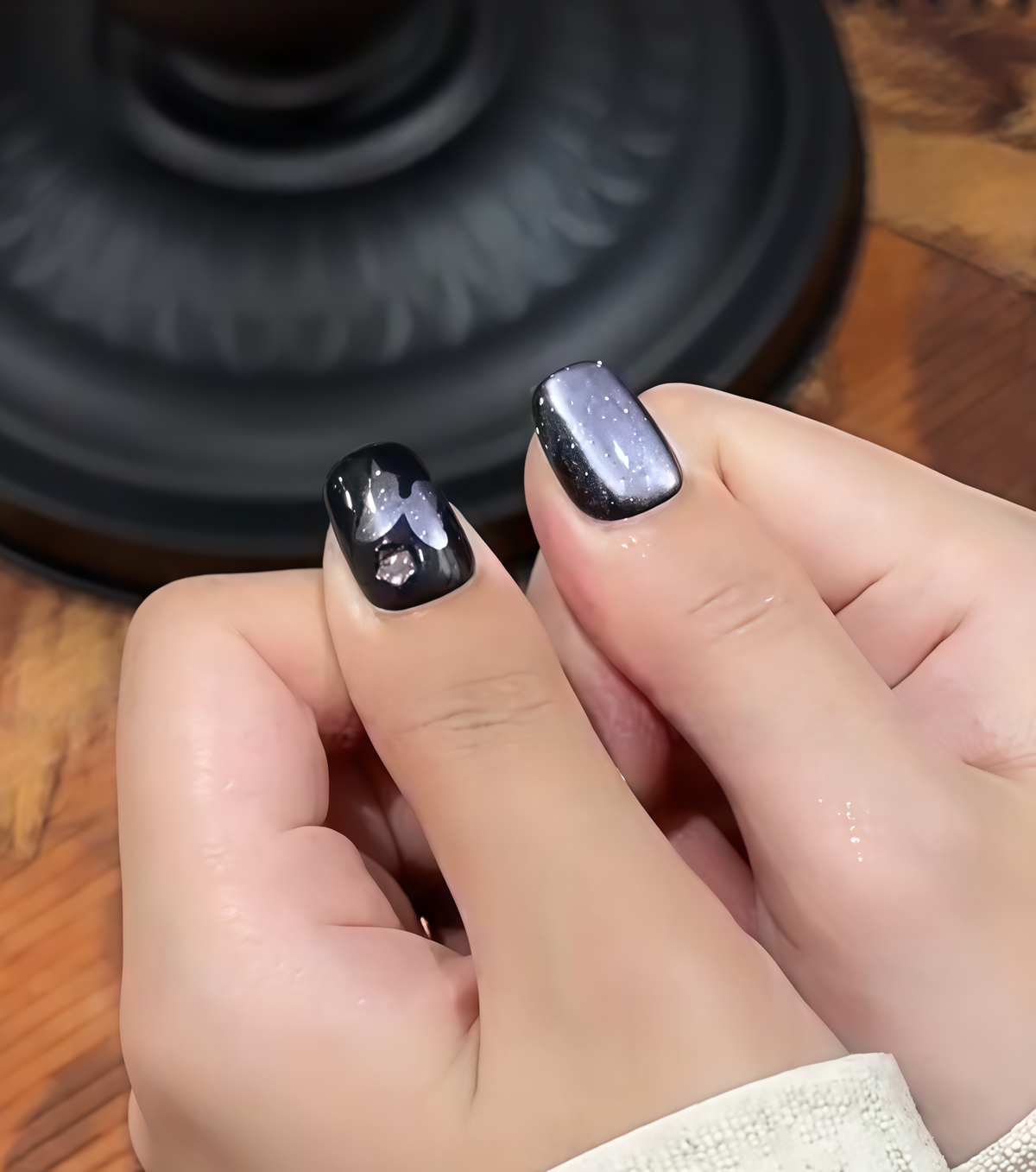Gothic Butterfly - Handcrafted Purple Galaxy Cat-Eye & 3D Star Press-On Nails