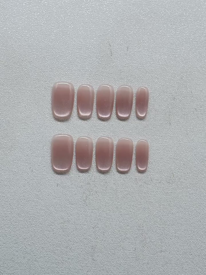 Pink Velvet - Handcrafted Sheer Nude Cat-Eye Press-On Nails