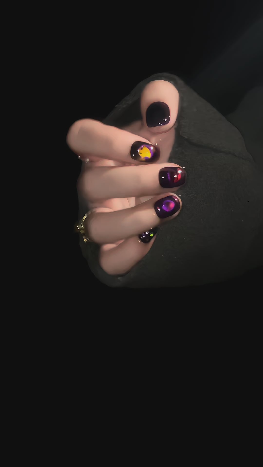 Dark Purple Aura Ghost - Handcrafted Glowing Aura Swirl & Red Heart Press-On Nails