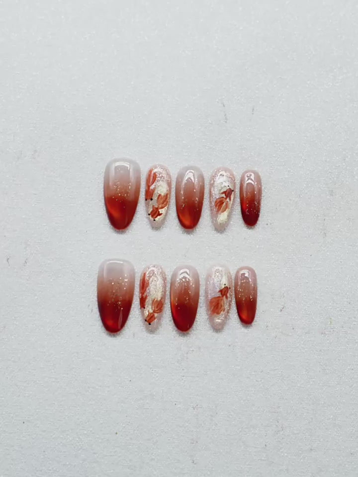 Fortune Koi - Handcrafted 3D Red Koi Fish Cat-Eye Press-On Nails