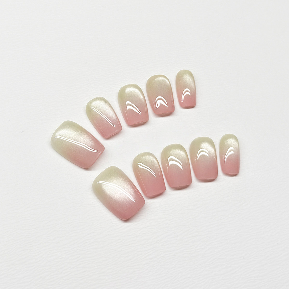 Blush Aurora - Handcrafted Pink Gradient Cat-Eye Press-On Nails
