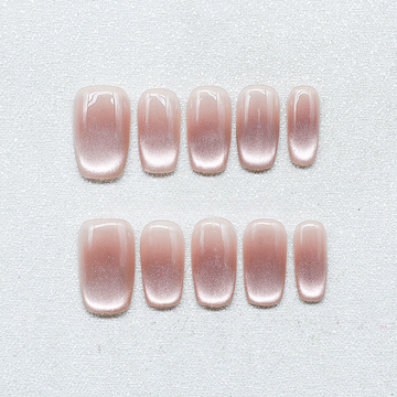 Pink Velvet - Handcrafted Sheer Nude Cat-Eye Press-On Nails