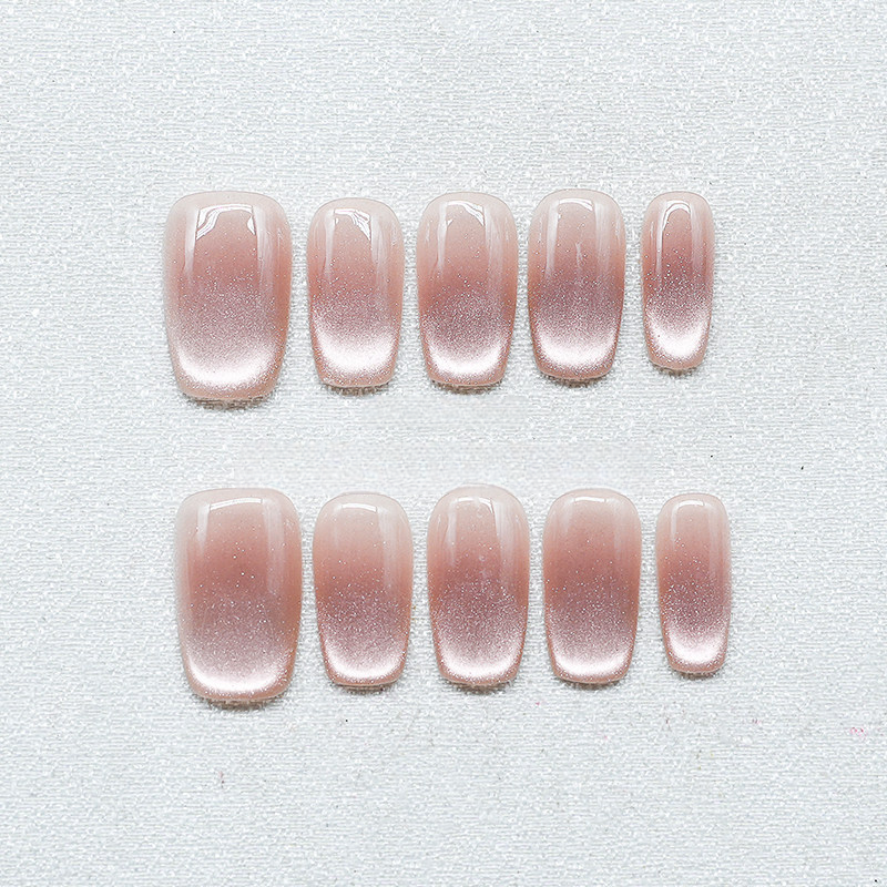 Pink Velvet - Handcrafted Sheer Nude Cat-Eye Press-On Nails