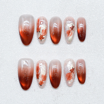 Fortune Koi - Handcrafted 3D Red Koi Fish Cat-Eye Press-On Nails