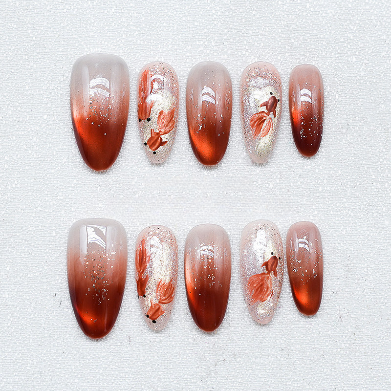 Fortune Koi - Handcrafted 3D Red Koi Fish Cat-Eye Press-On Nails