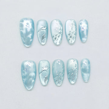 Ocean Whispers - Handcrafted 3D Dolphin & Fish Chrome Press-On Nails