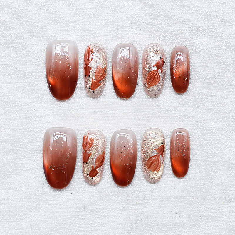 Fortune Koi - Handcrafted 3D Red Koi Fish Cat-Eye Press-On Nails