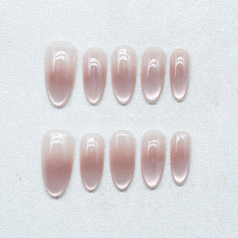 Pink Velvet - Handcrafted Sheer Nude Cat-Eye Press-On Nails