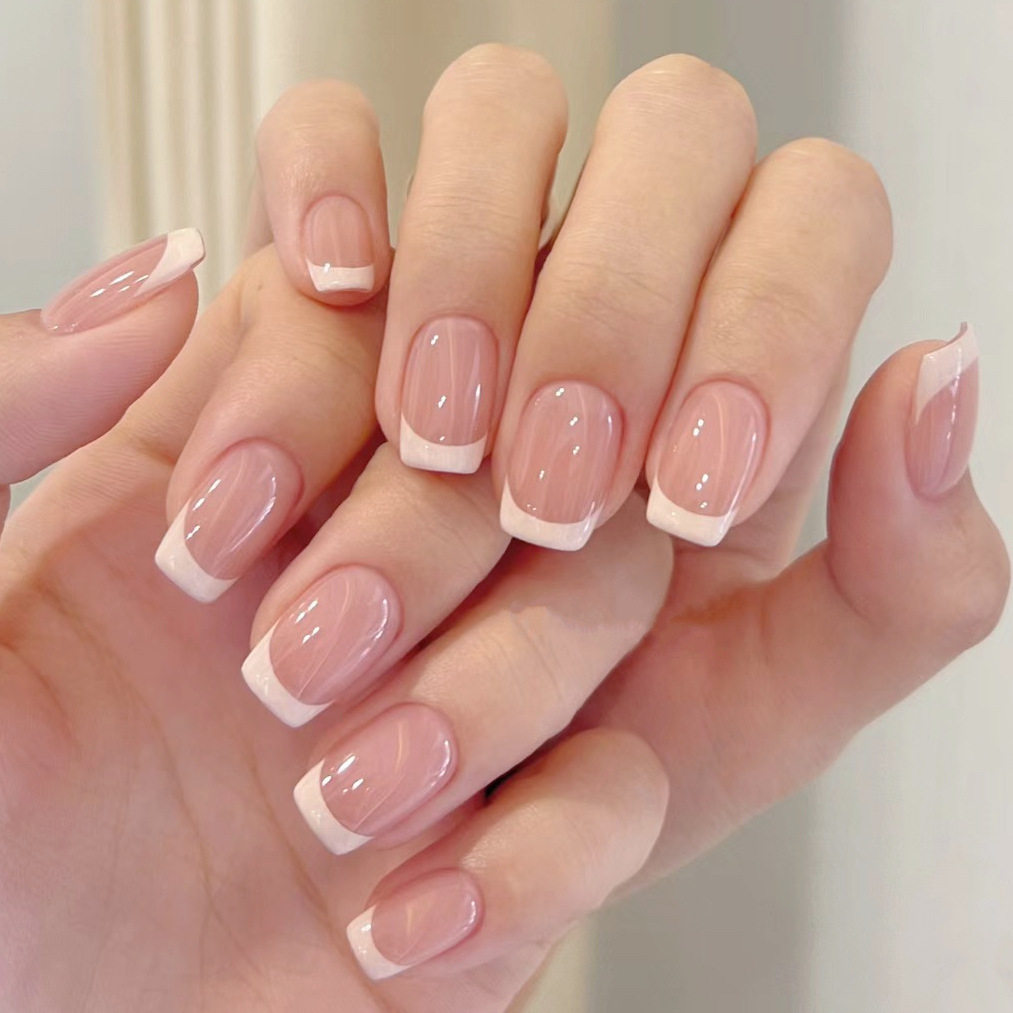 Short Square Sheer French - Handcrafted Classic Nude & White Tip Press-On Nails