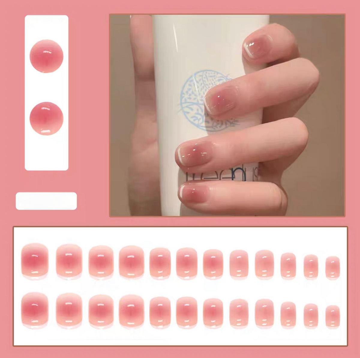 Jelly Blush Micro French - Handcrafted Sheer Pink Gradient & Micro White Tip Press-On Nails